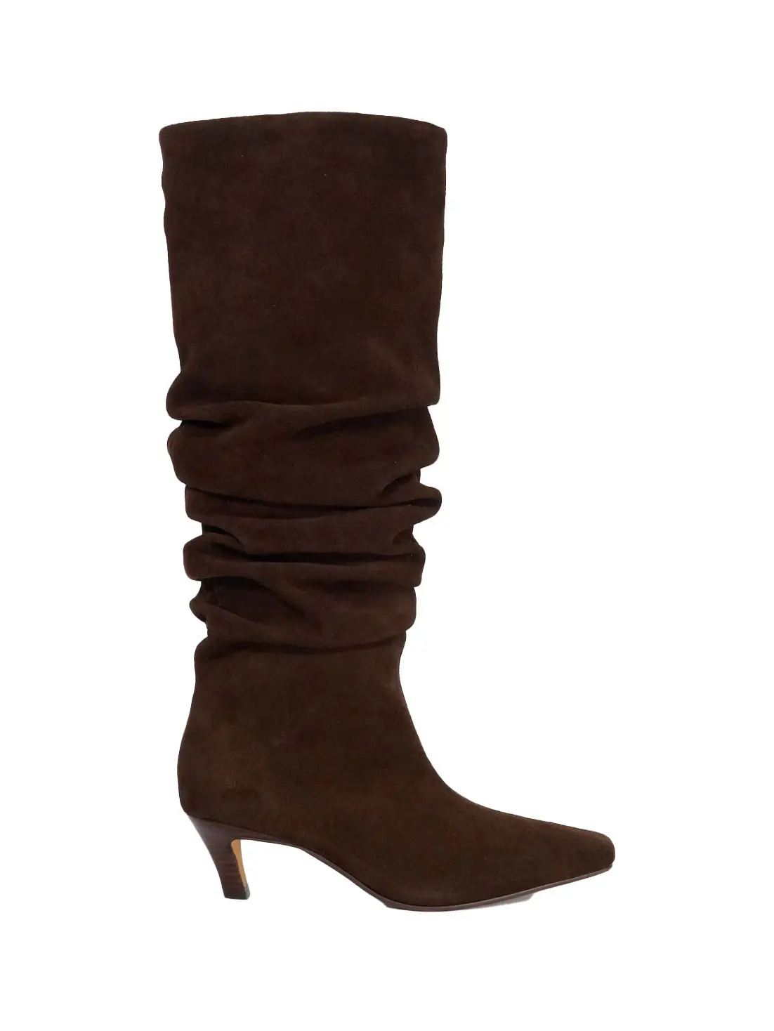 Brown, suede and slouchy knee-high boot