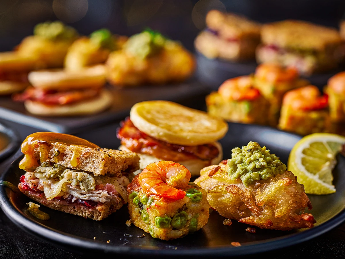 Canapes on black plate