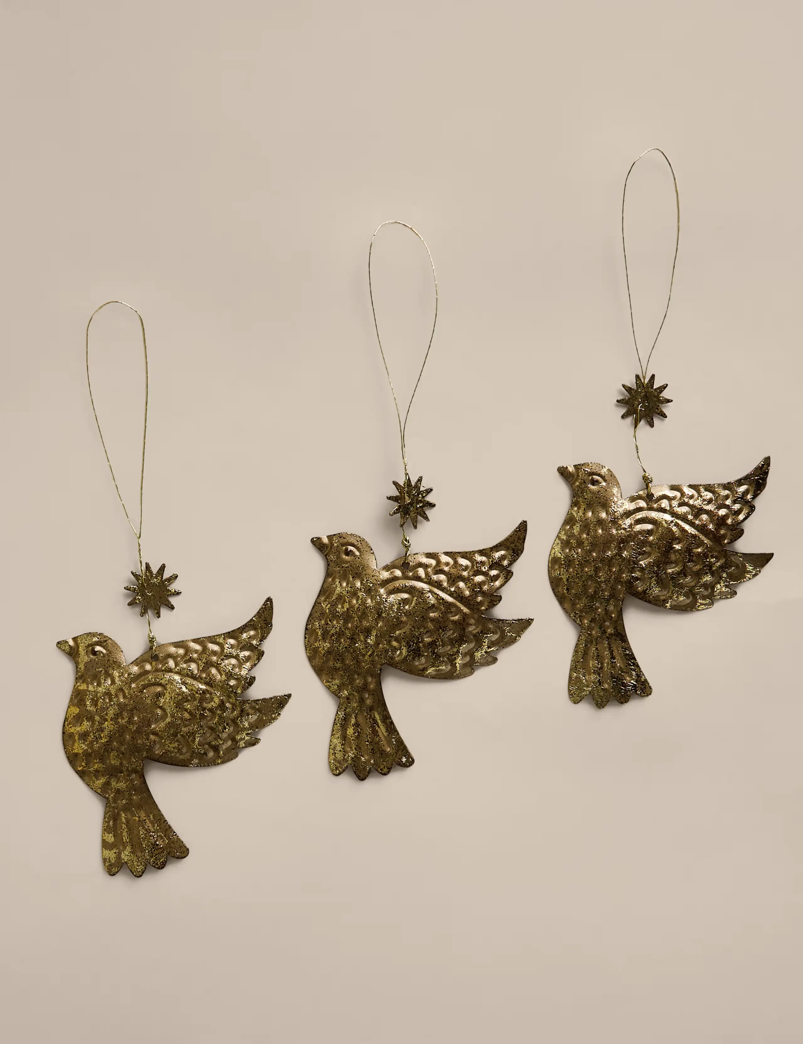 3 Pack Metal Dove Hanging Tree Ornaments