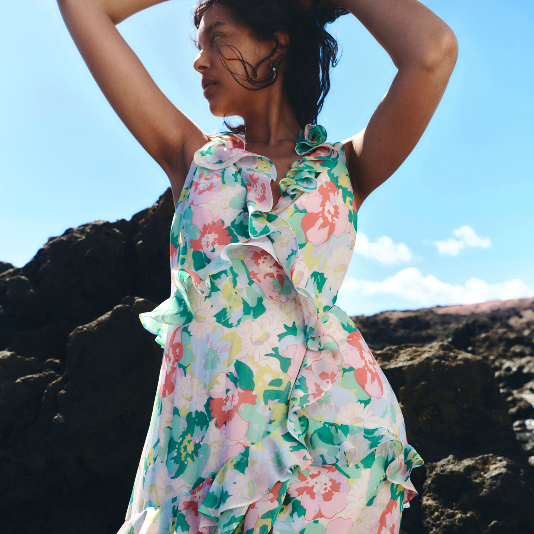Woman wearing floral dress