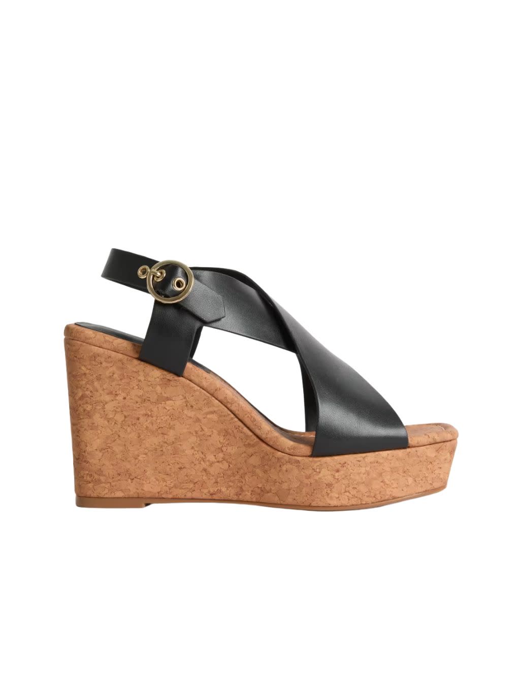 Black wedge sandals with a cork sole
