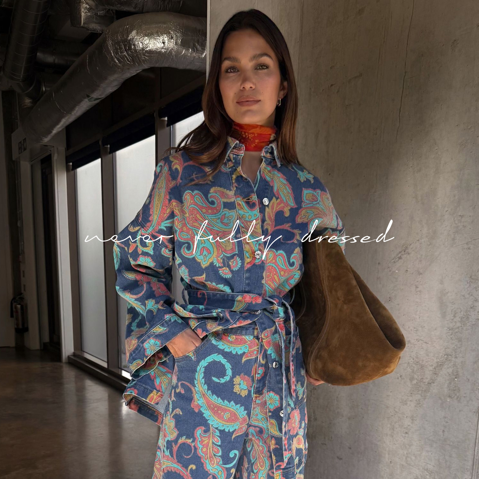 Woman wearing paisley dress by Never fully dressed