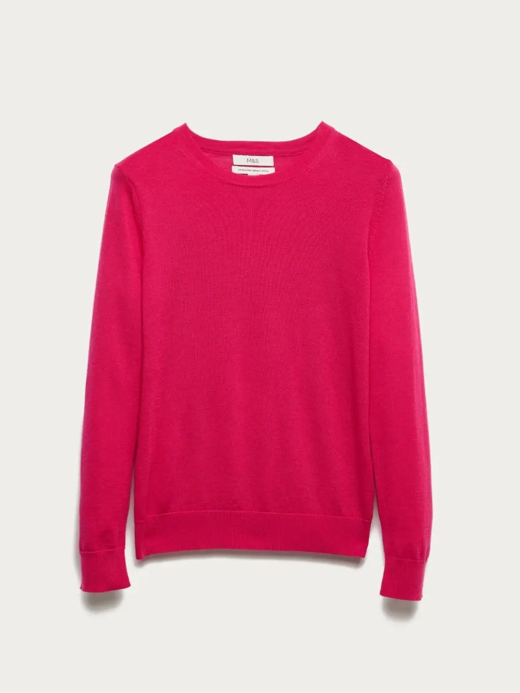 A cutout of a raspberry pink crew neck jumper by M&S