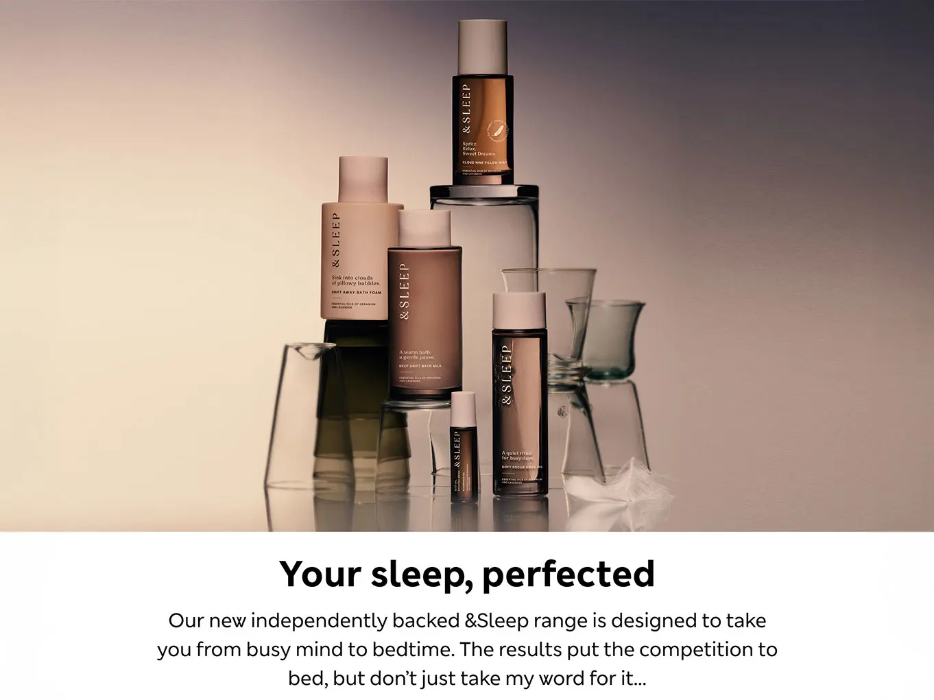 Collection of &Sleep beauty products