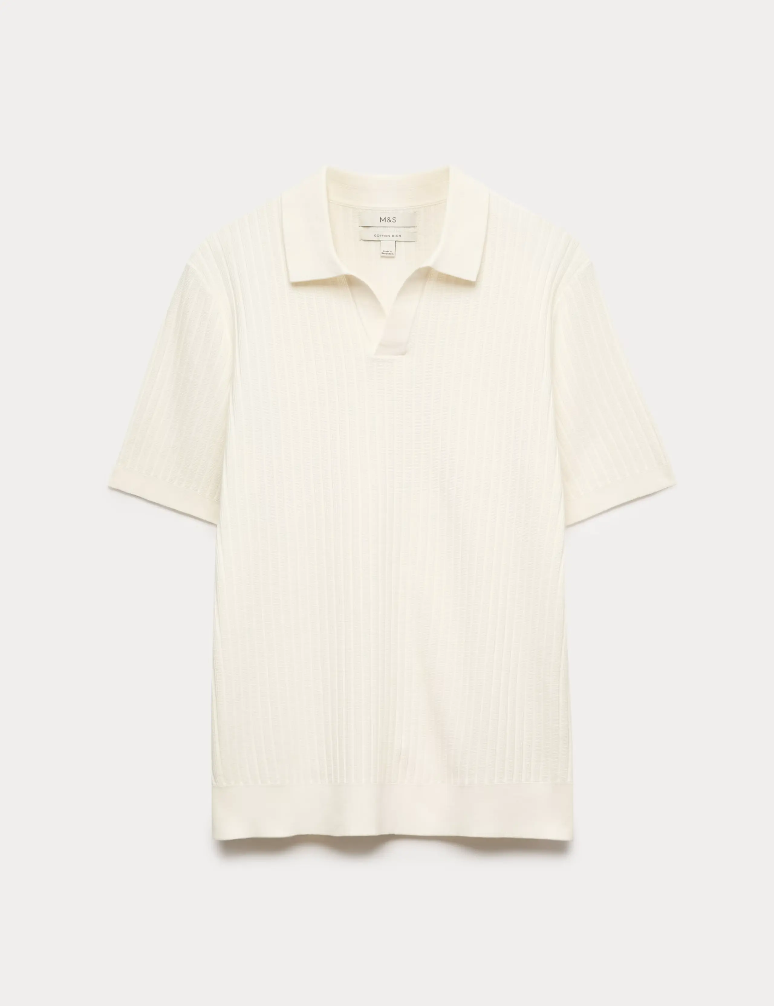 Cotton Rich Rib Texture Open Neck Polo Shirt
