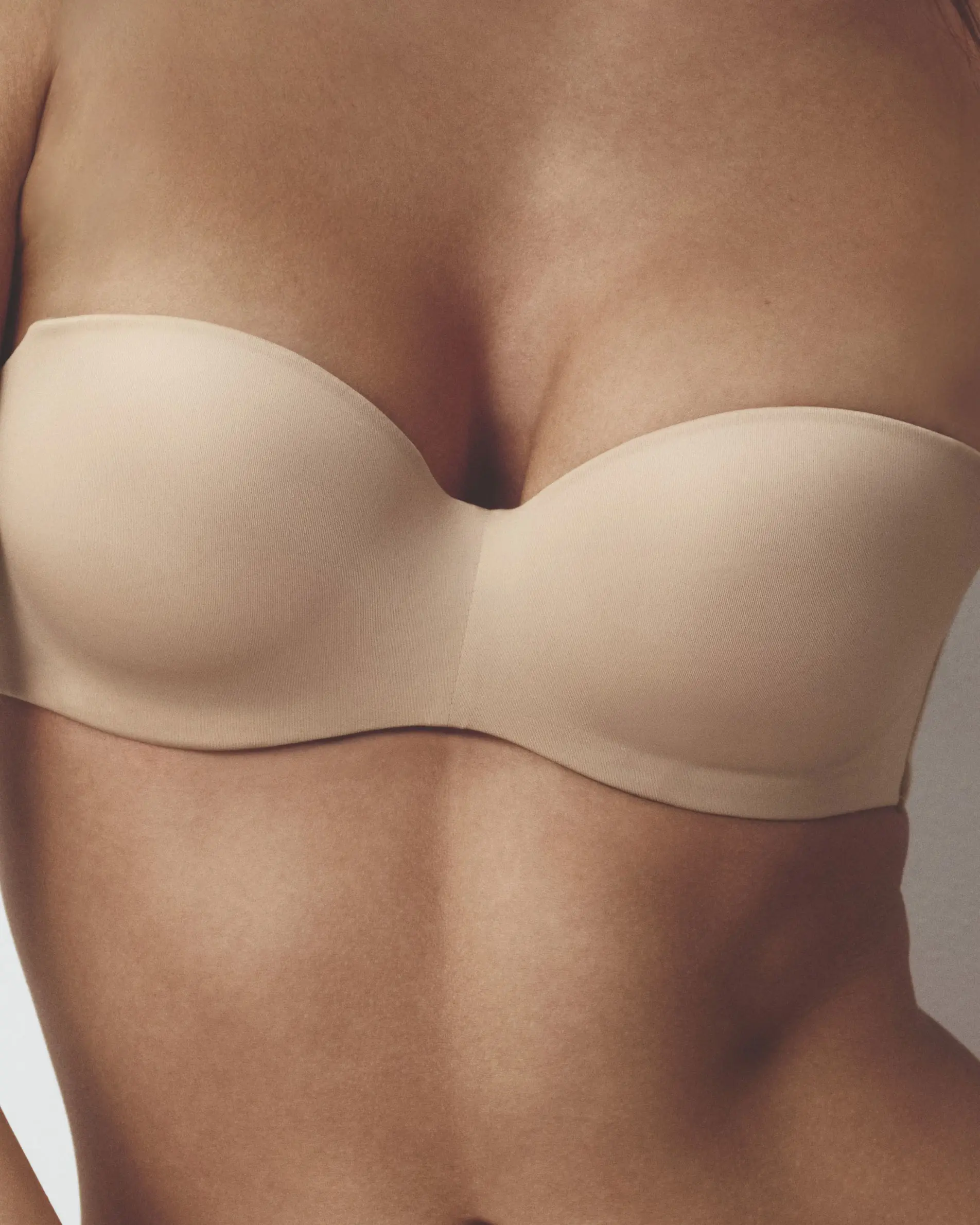 Woman wearing strapless bra