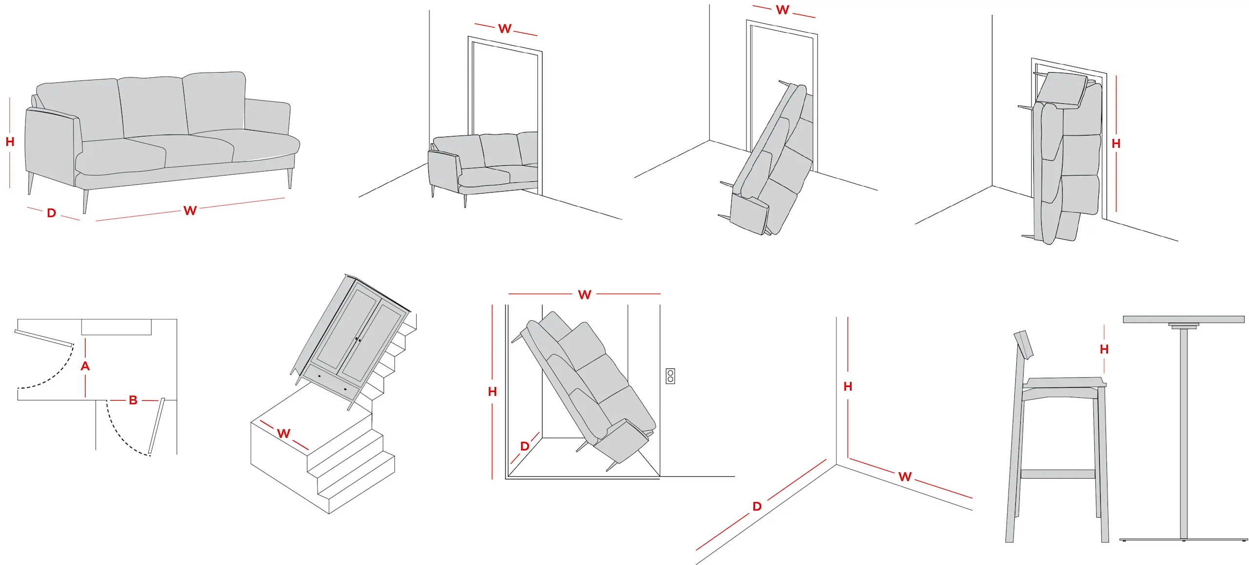 Diagram showing how to measure furniture to fit in your home