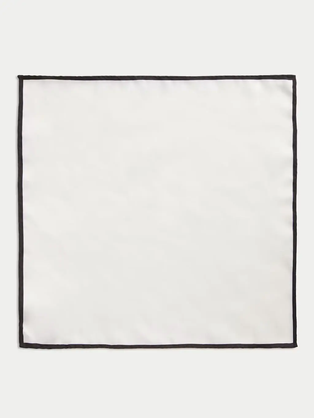 White silk pocket square with a black border