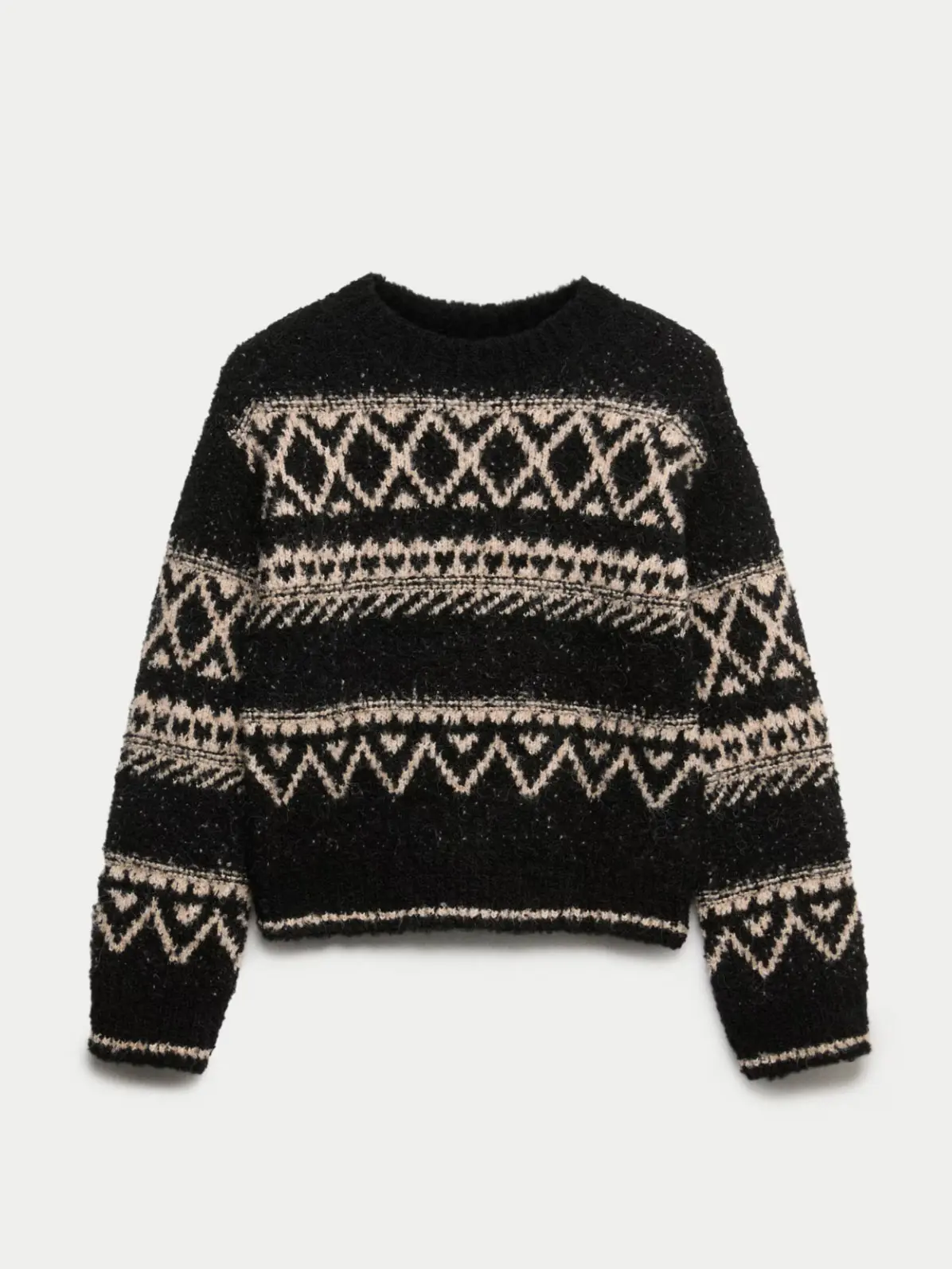 Boucle Fair Isle print jumper in black and cream