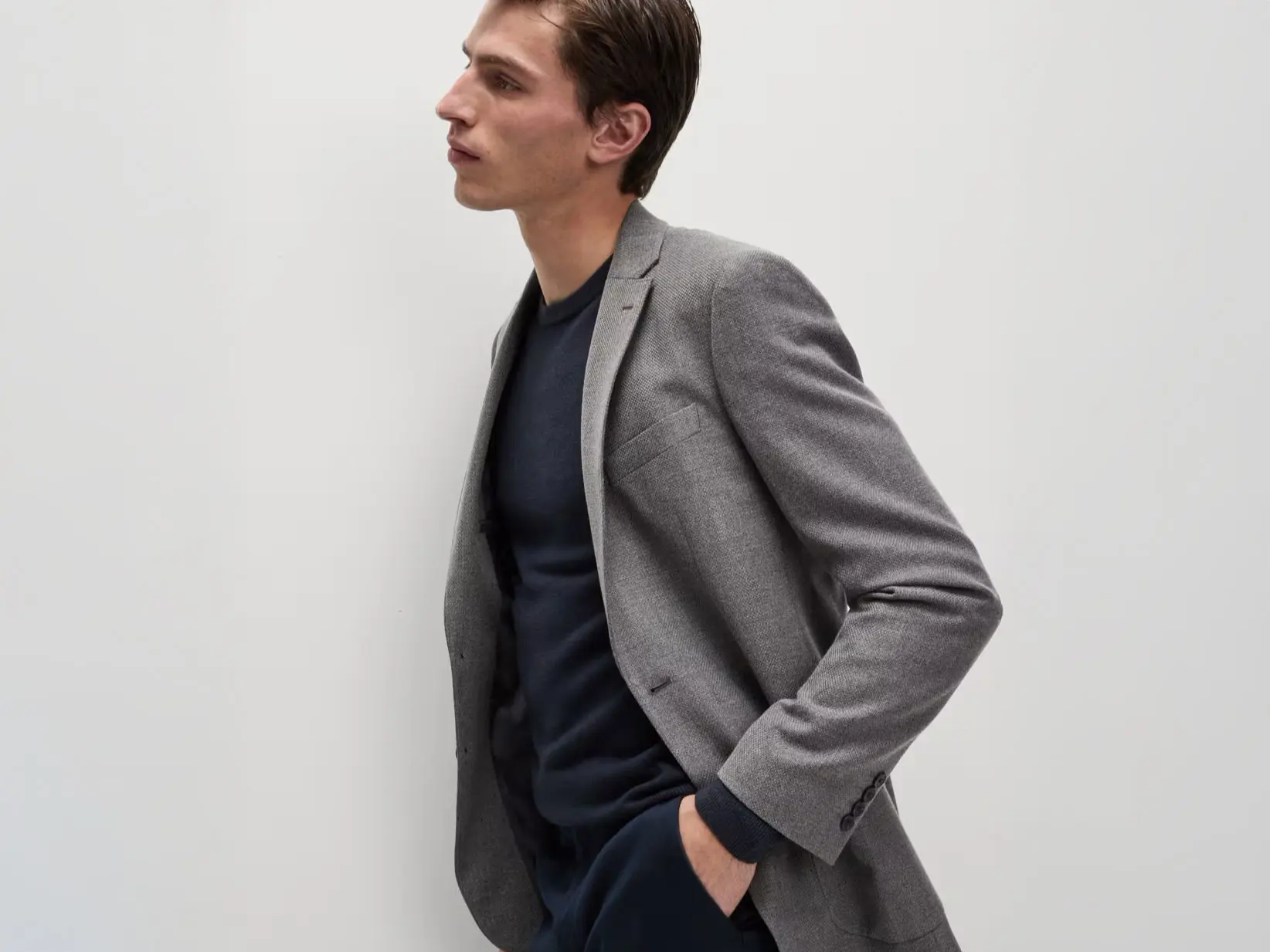 Man wearing grey textured blazer