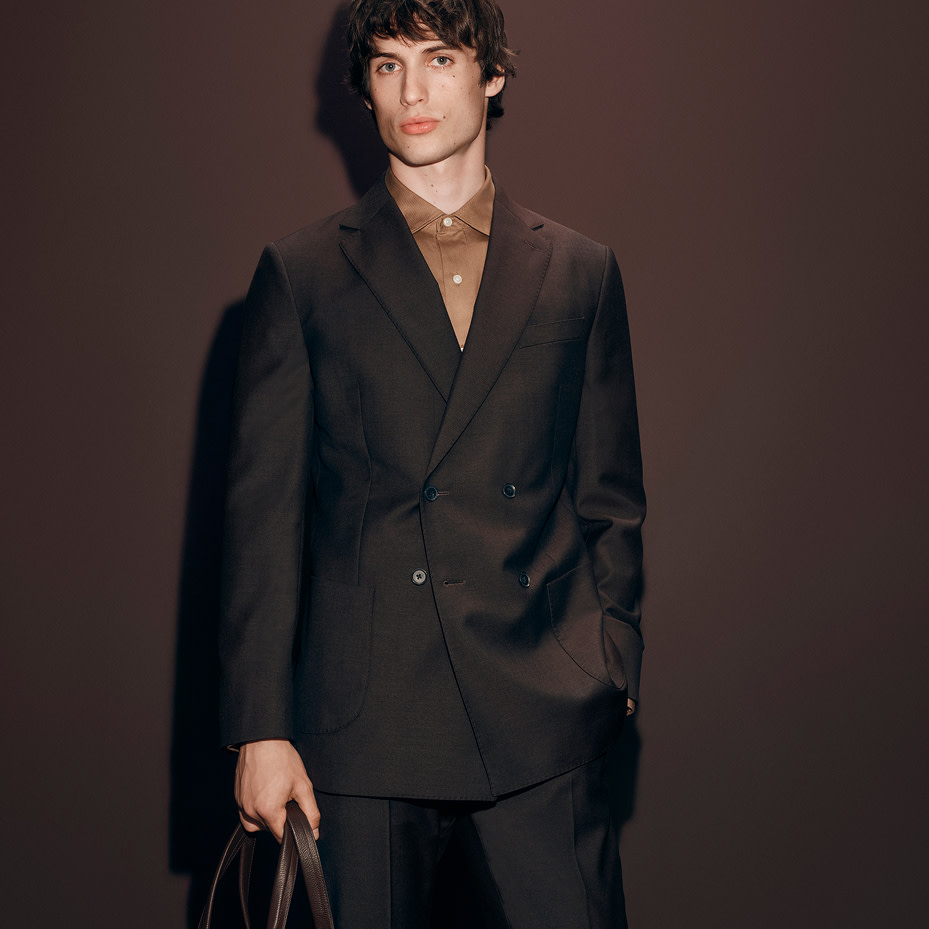 Men wearing a brown suit with a brown shirt
