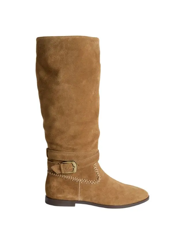 Tan suede flat boots by M&S