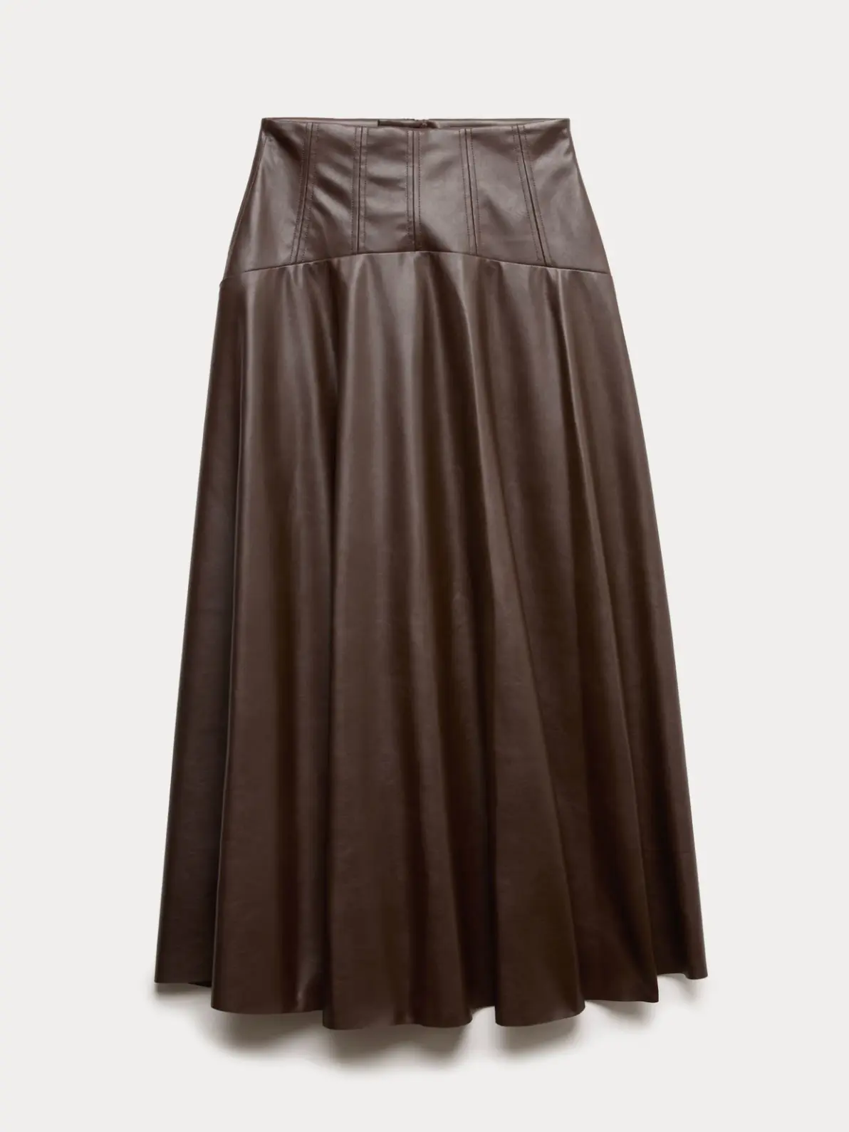 Long brown faux-leather skirt