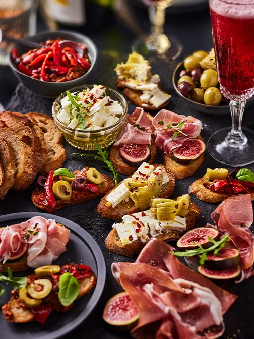 Selection of canapes and charcuterie