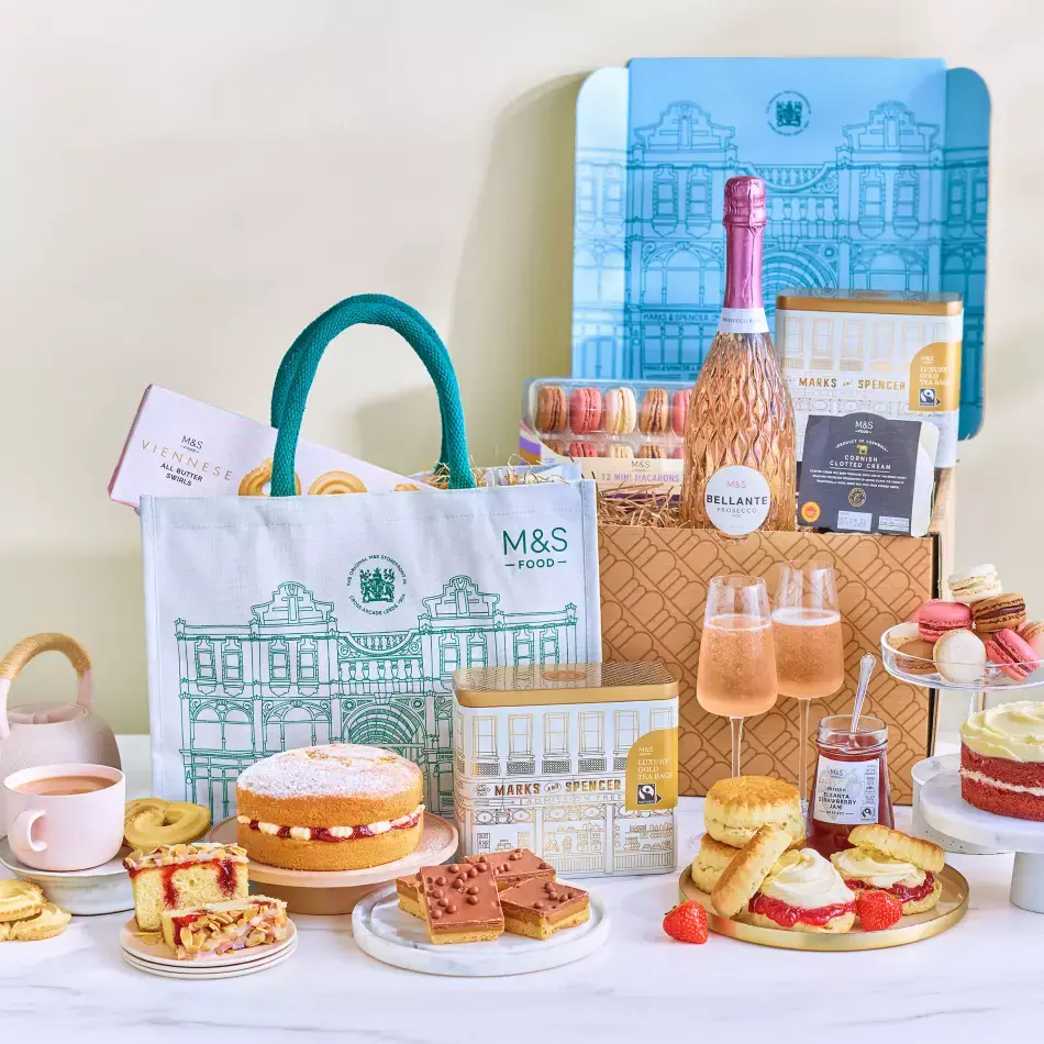 Selection of afternoon tea food & drink gifts. Shop Mother's Day gifts