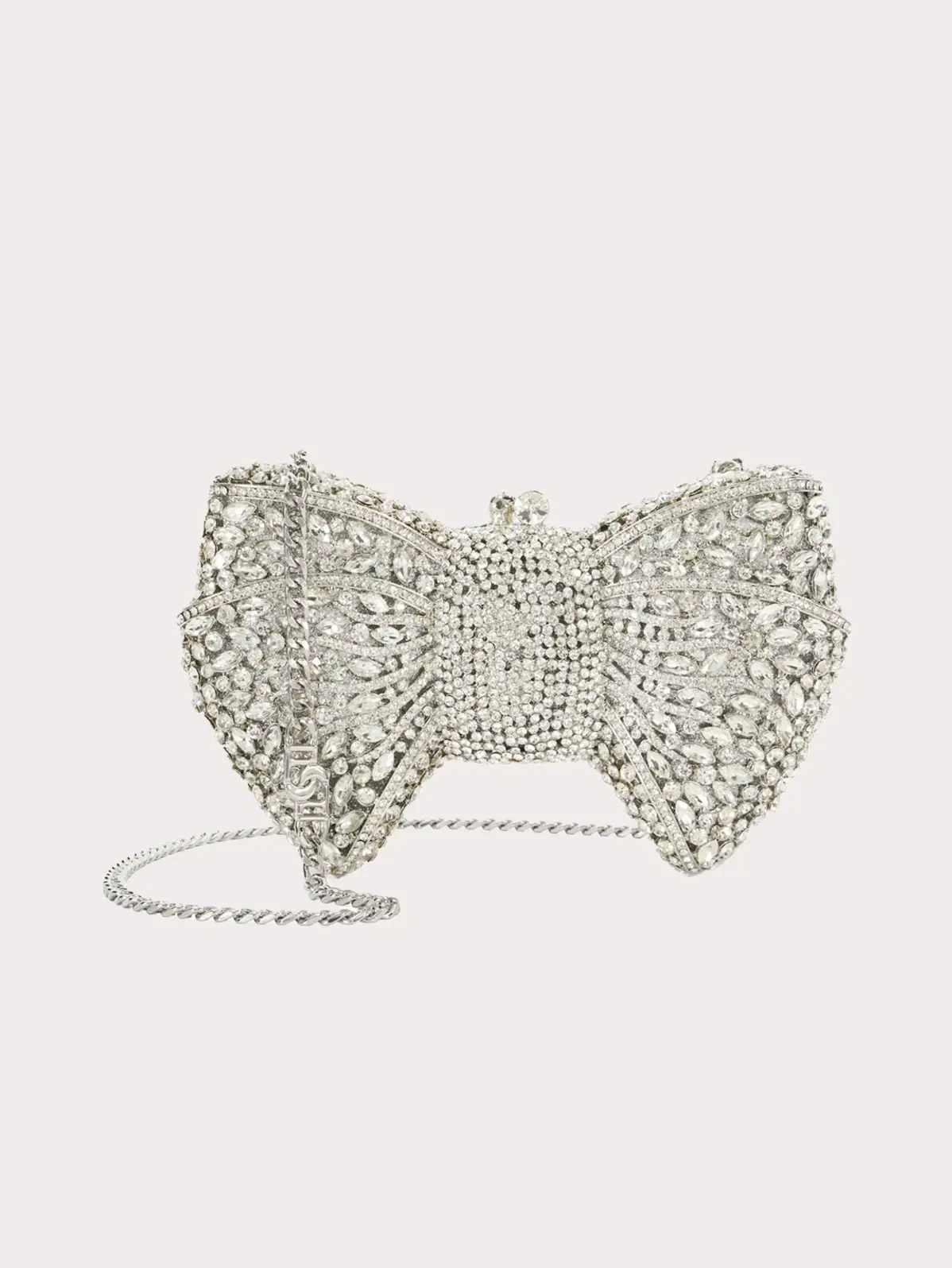 Diamante bow chain-strap clutch bag