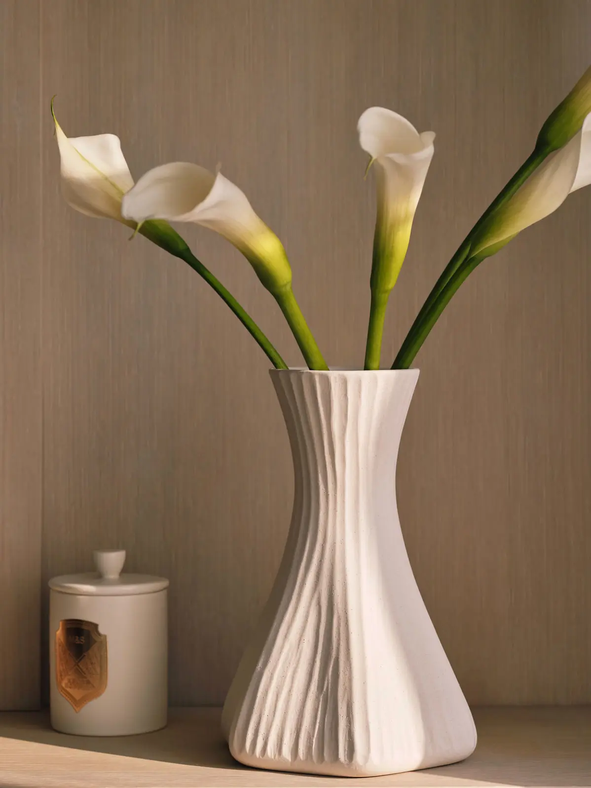 Flowers in a white sculptural vase