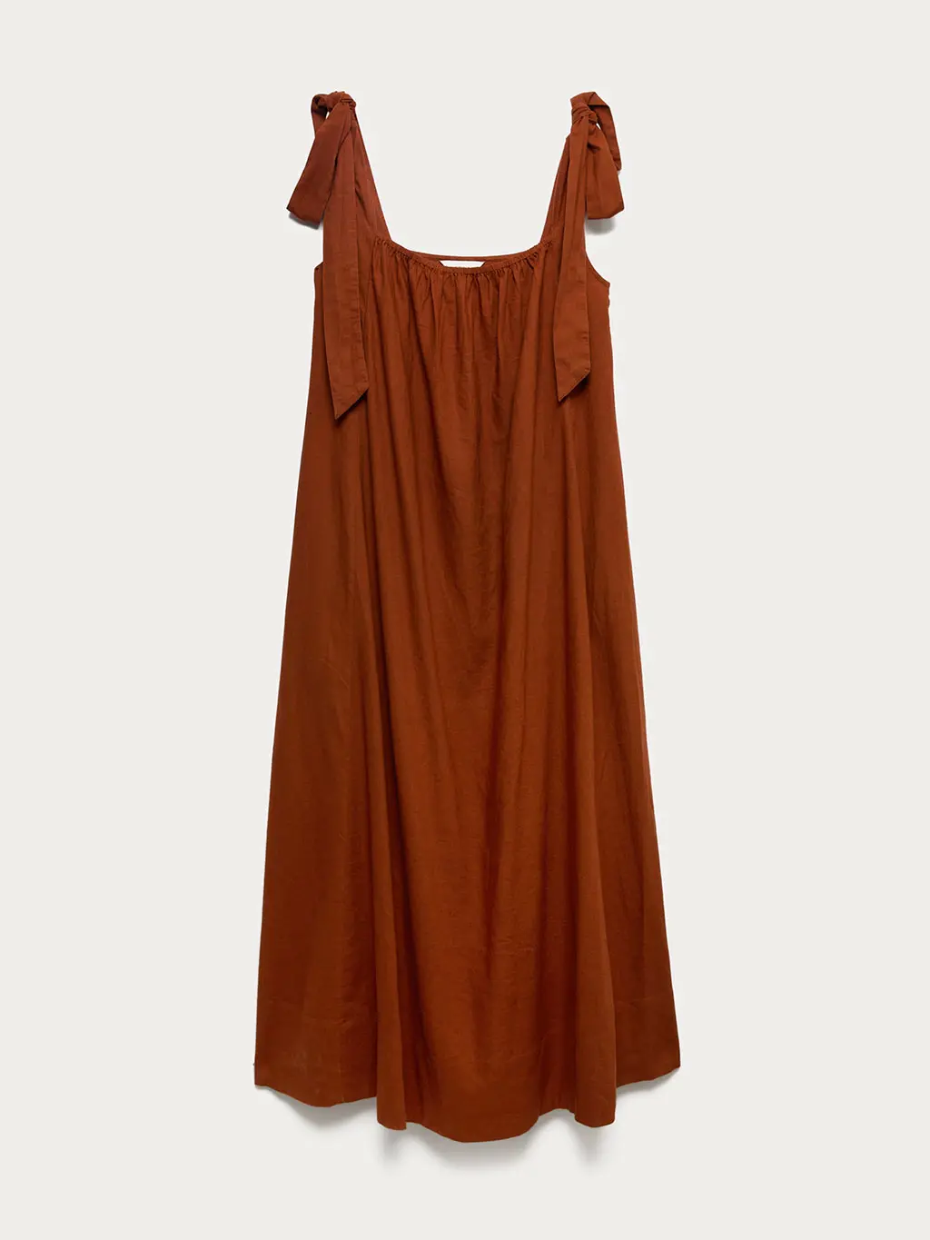 Brown bow=detail linen dress