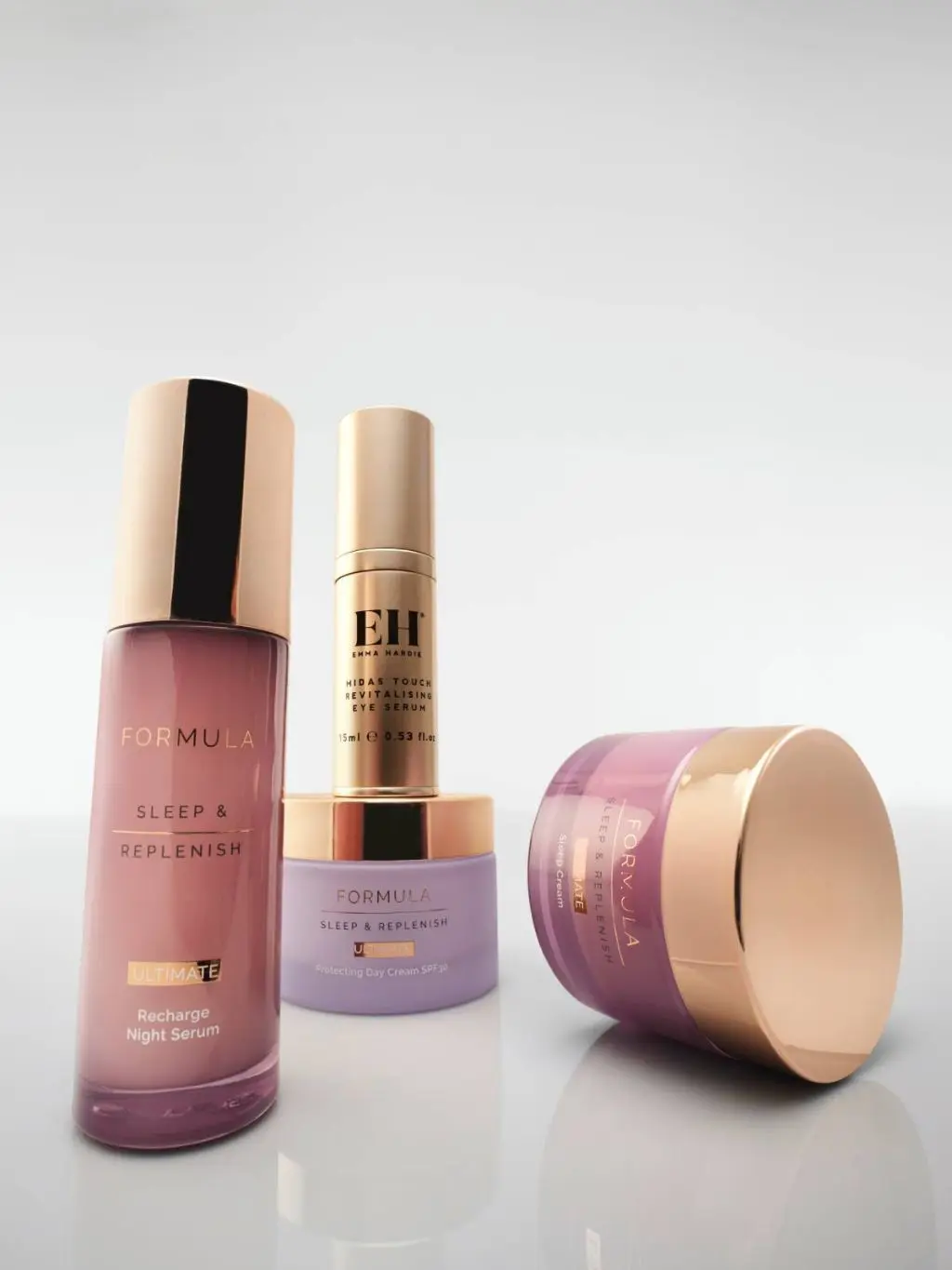 A selection of different skincare items containing peptide sit on a light background