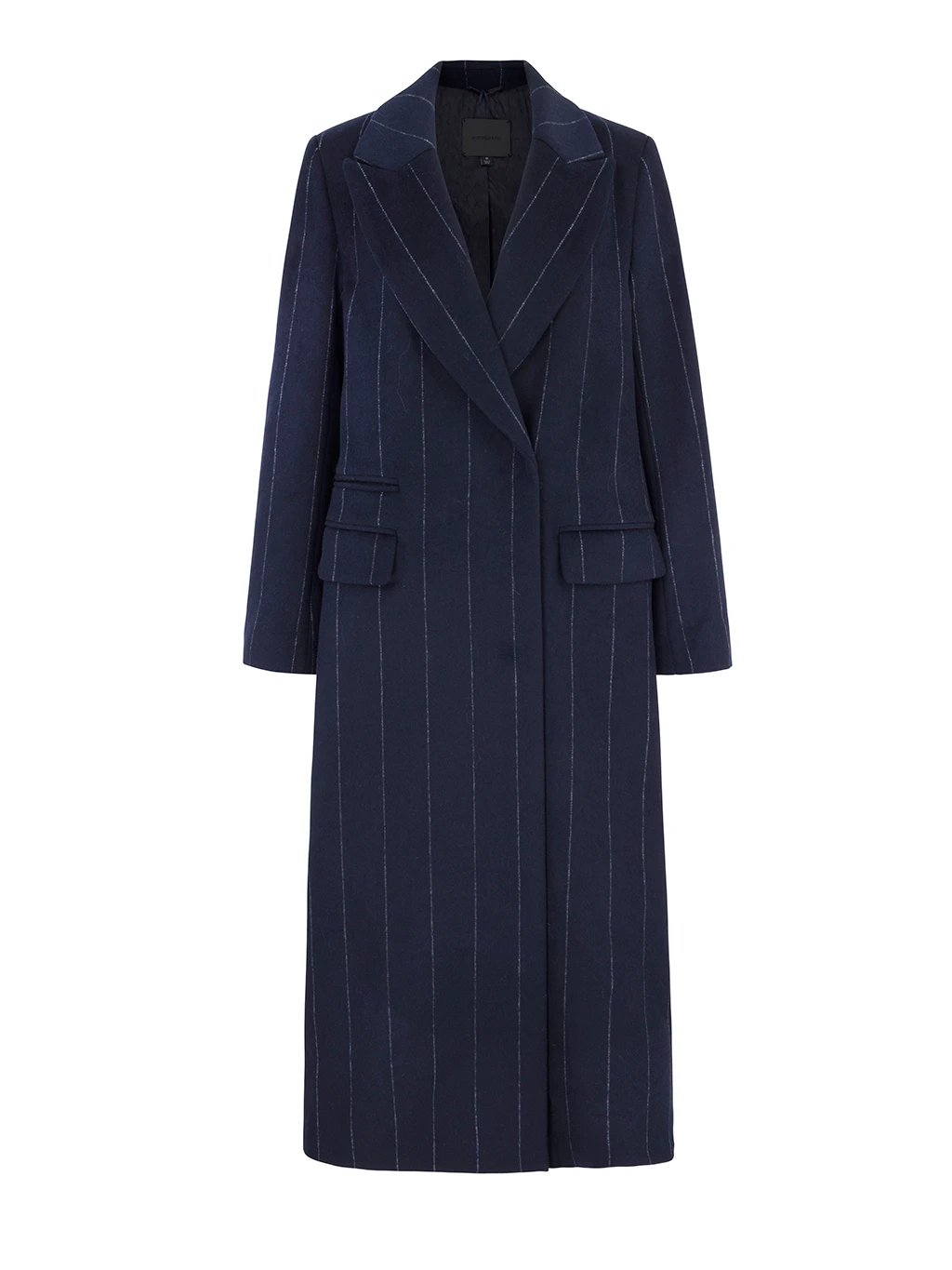 M&S Autograph navy pinstripe wool-rich coat