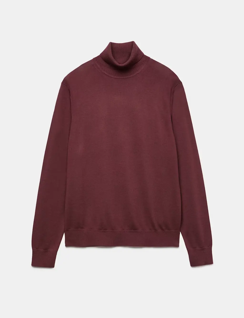 Burgundy roll neck jumper knitted from soft merino wool.