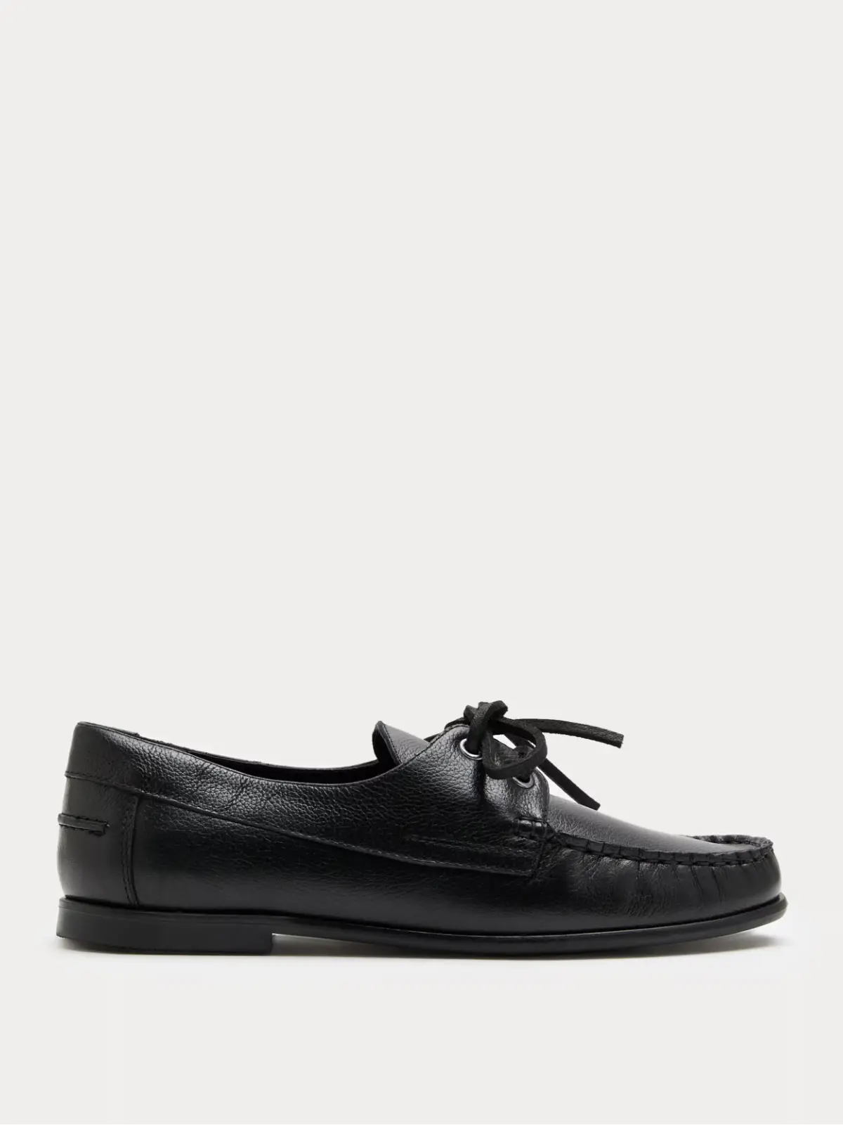 Black leather boat shoe