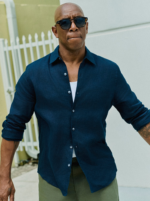 Man wearing navy shirt