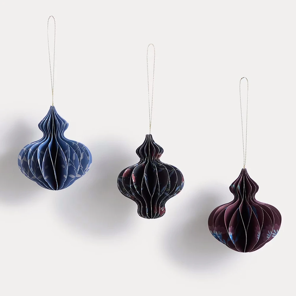 Trio of paper Christmas tree decorations