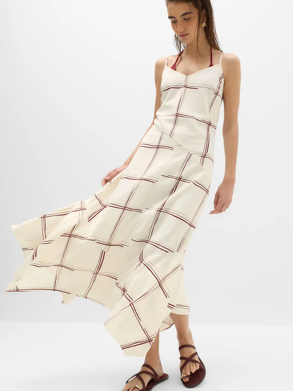 Linen Rich Printed V-Neck Hanky Hem Dress