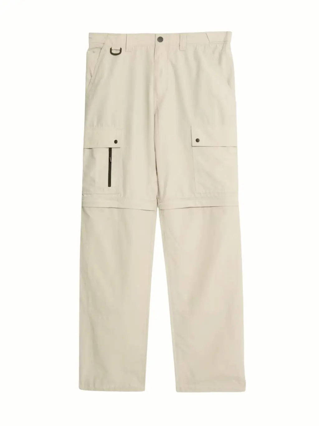 Cut out image of beige cargo trousers that zip off at the knee and convert into shorts