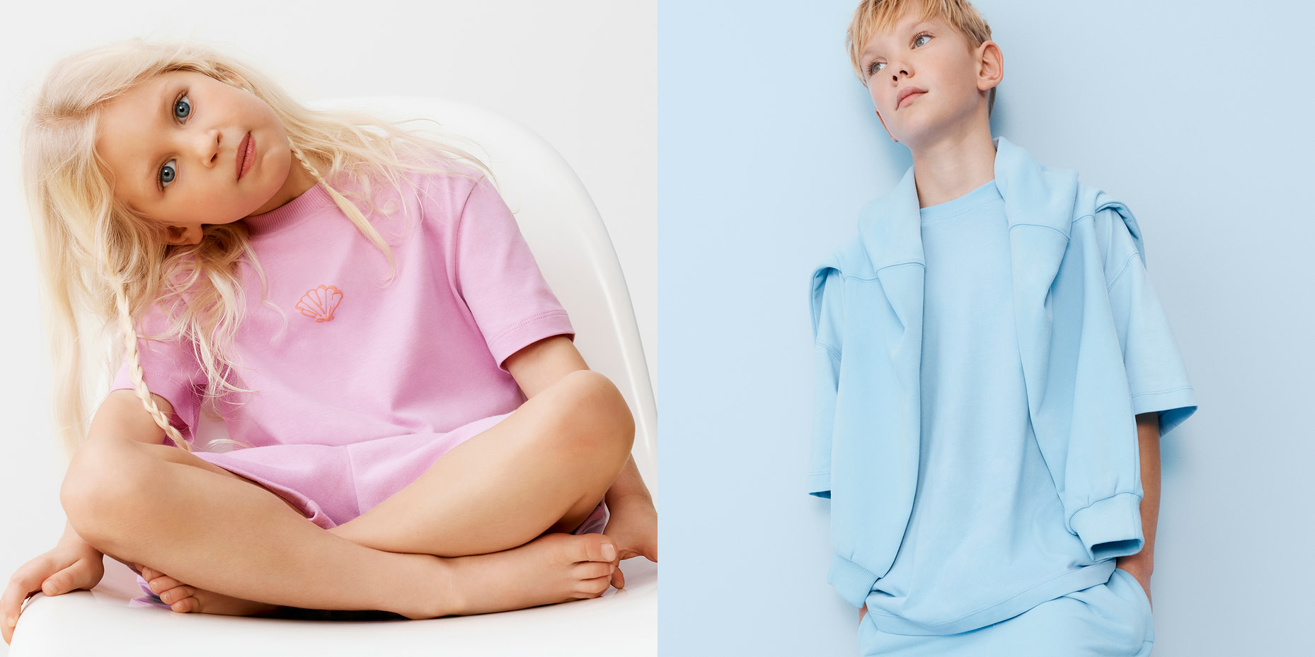 Girl and boy wearing summer outfits