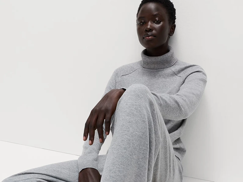 Woman in grey knit set