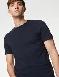 Man wearing black t-shirt. Shop 3 for £22 selected T-shirts