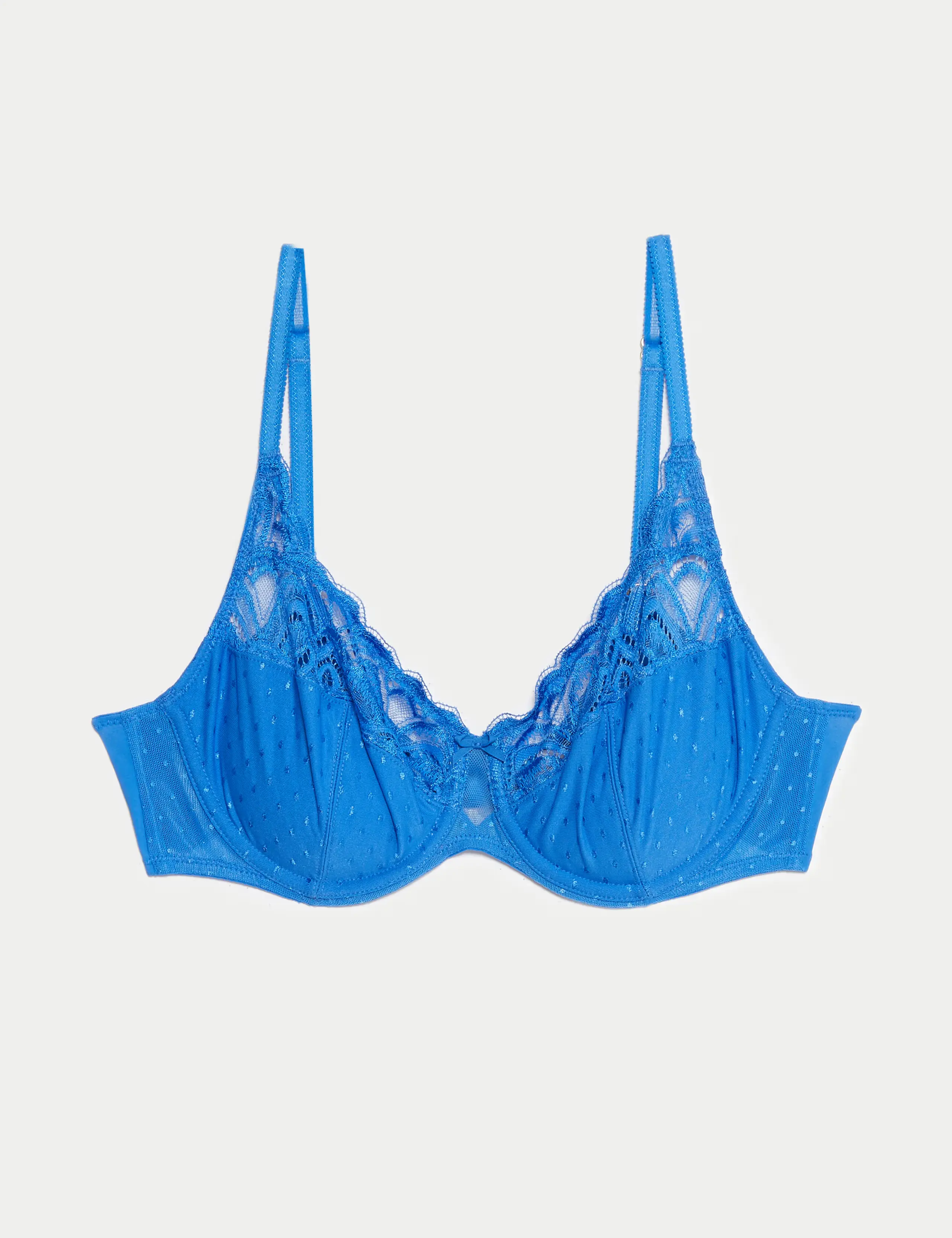 A blue lace bra