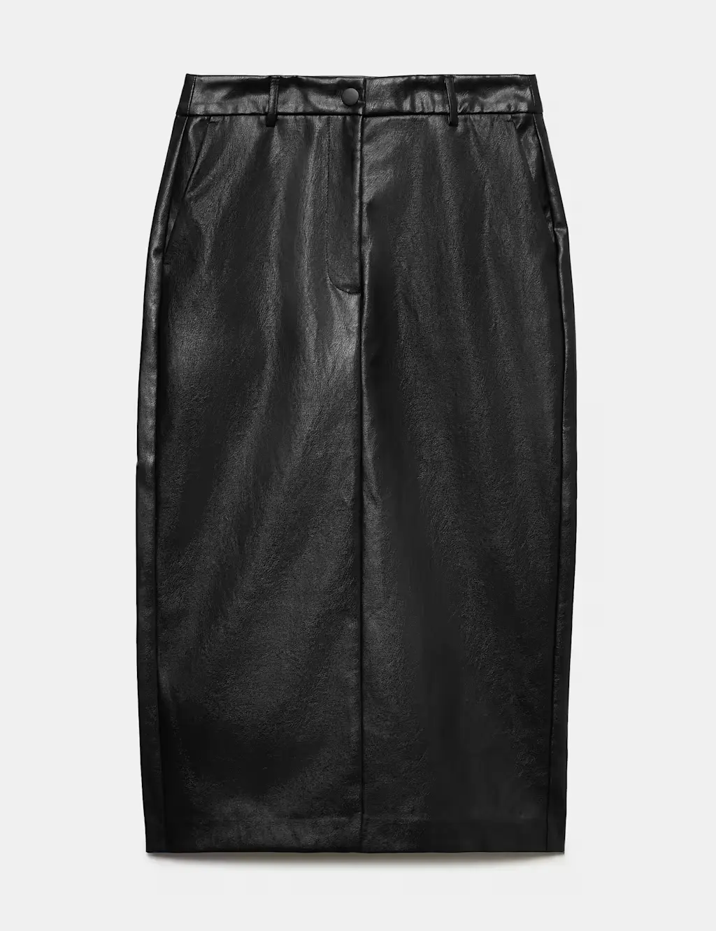 Leather Look Split Back Midi Skirt