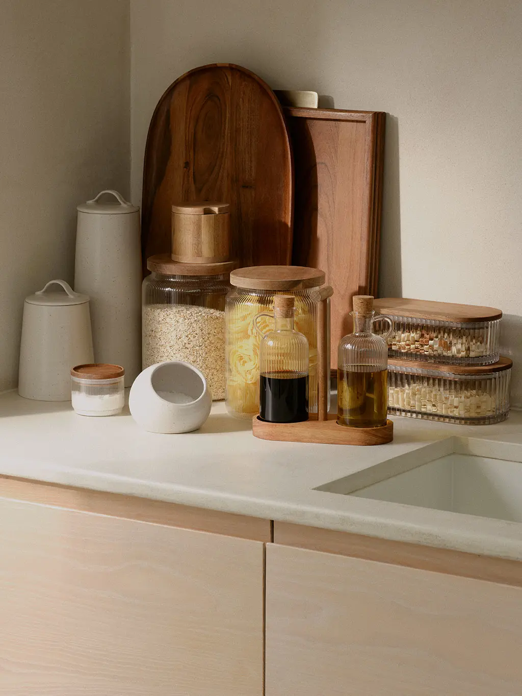 Kitchen couter with storage jars