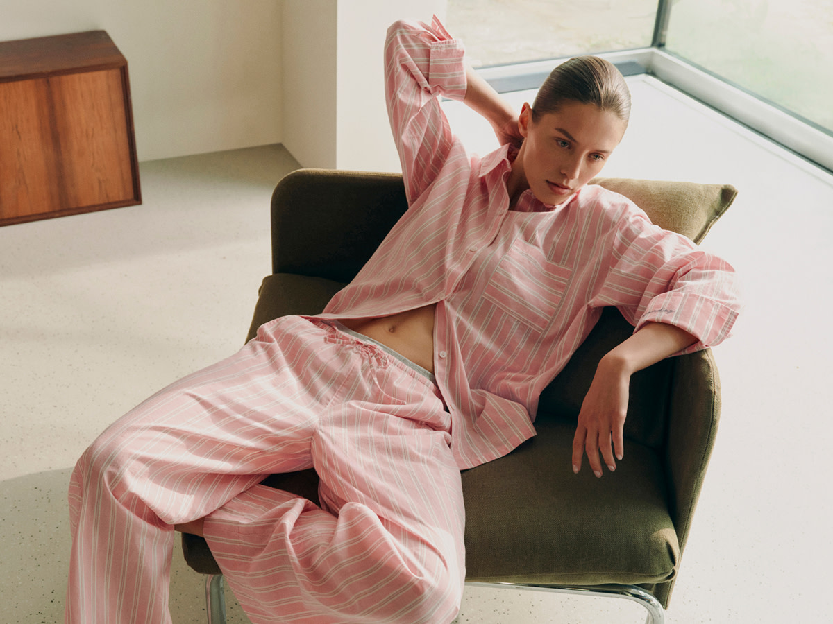 Woman in pink matching pyjamas