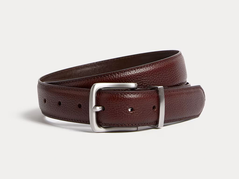 Men's brown leather belt with silver buckle