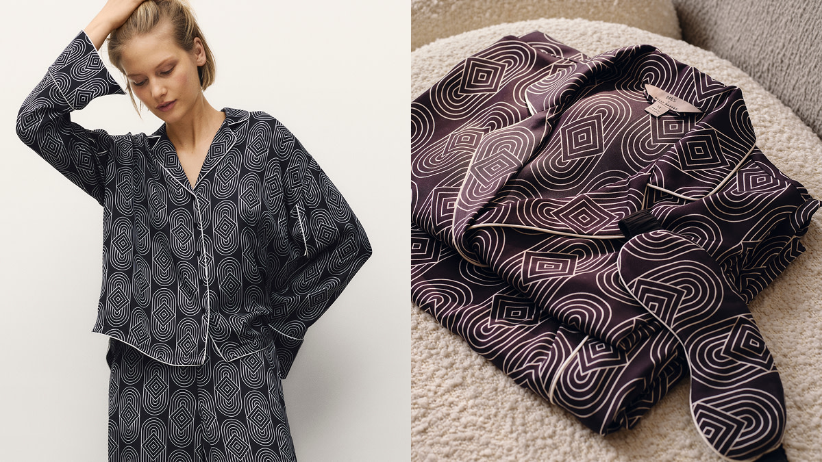 Woman wearing printed sleepwear