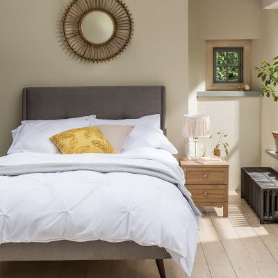 Double bed in a modern bedroom. SPANX bedding