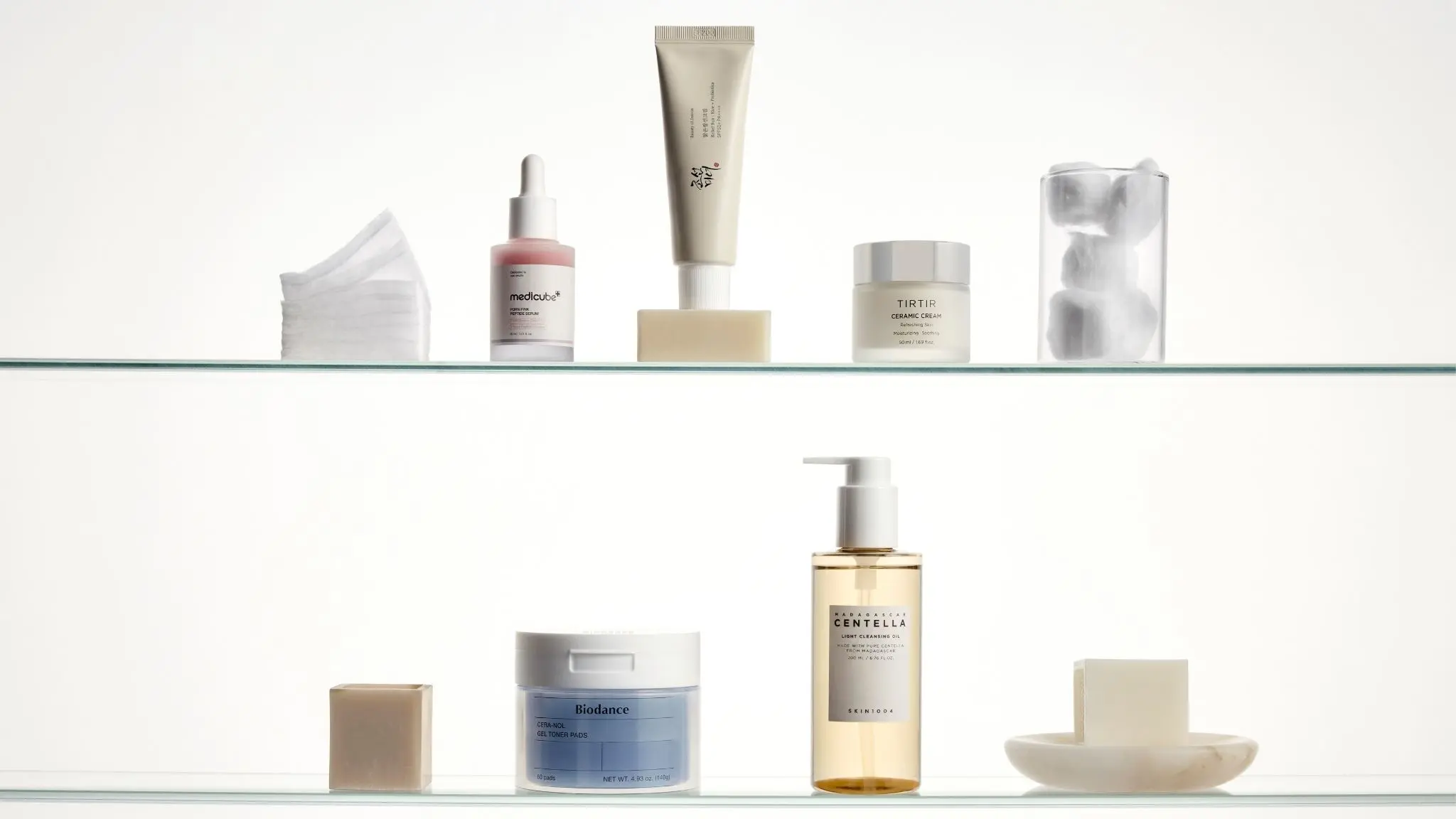 Two shelves full of Korean beauty products available at M&S