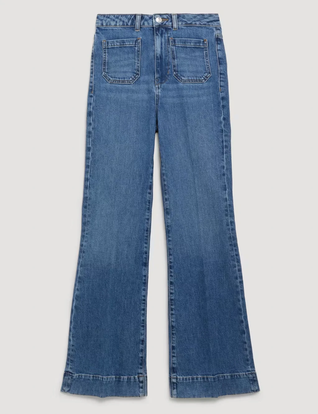 Women's blue high-waisted patch-pocket flares