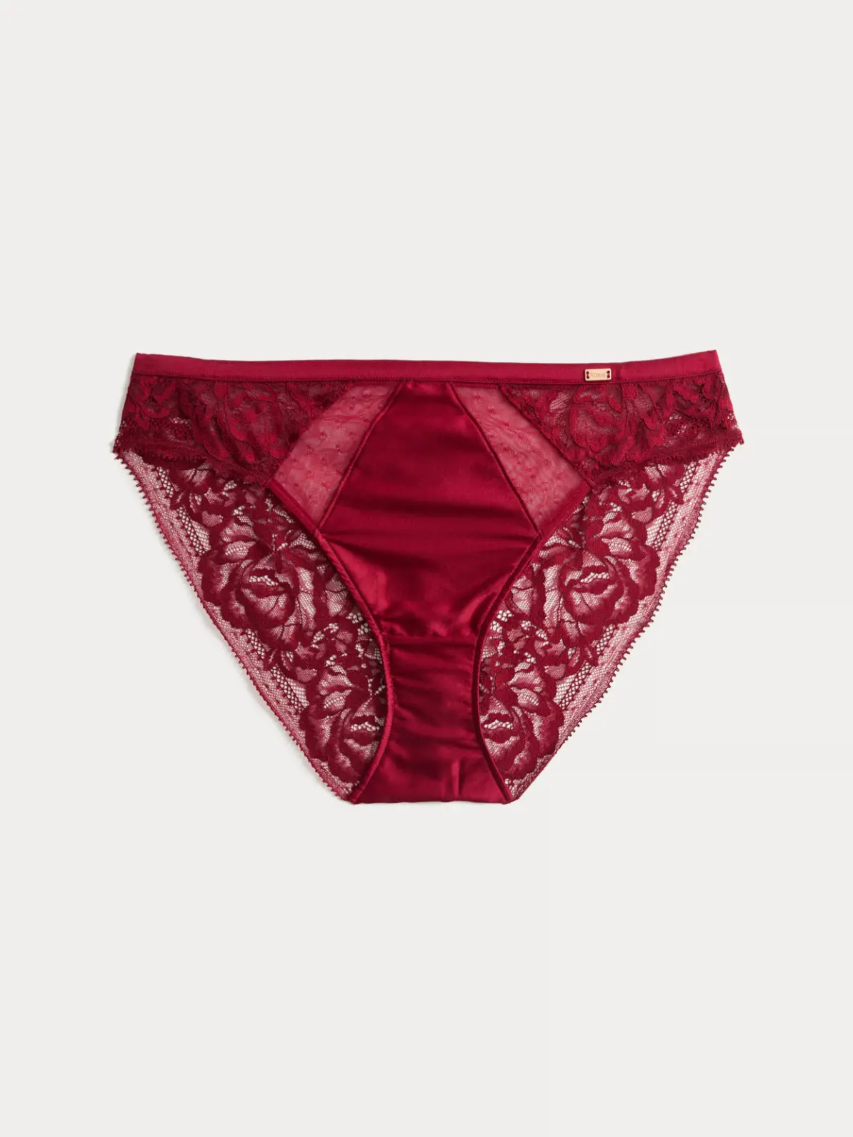 High leg satin and lace knickers in red 