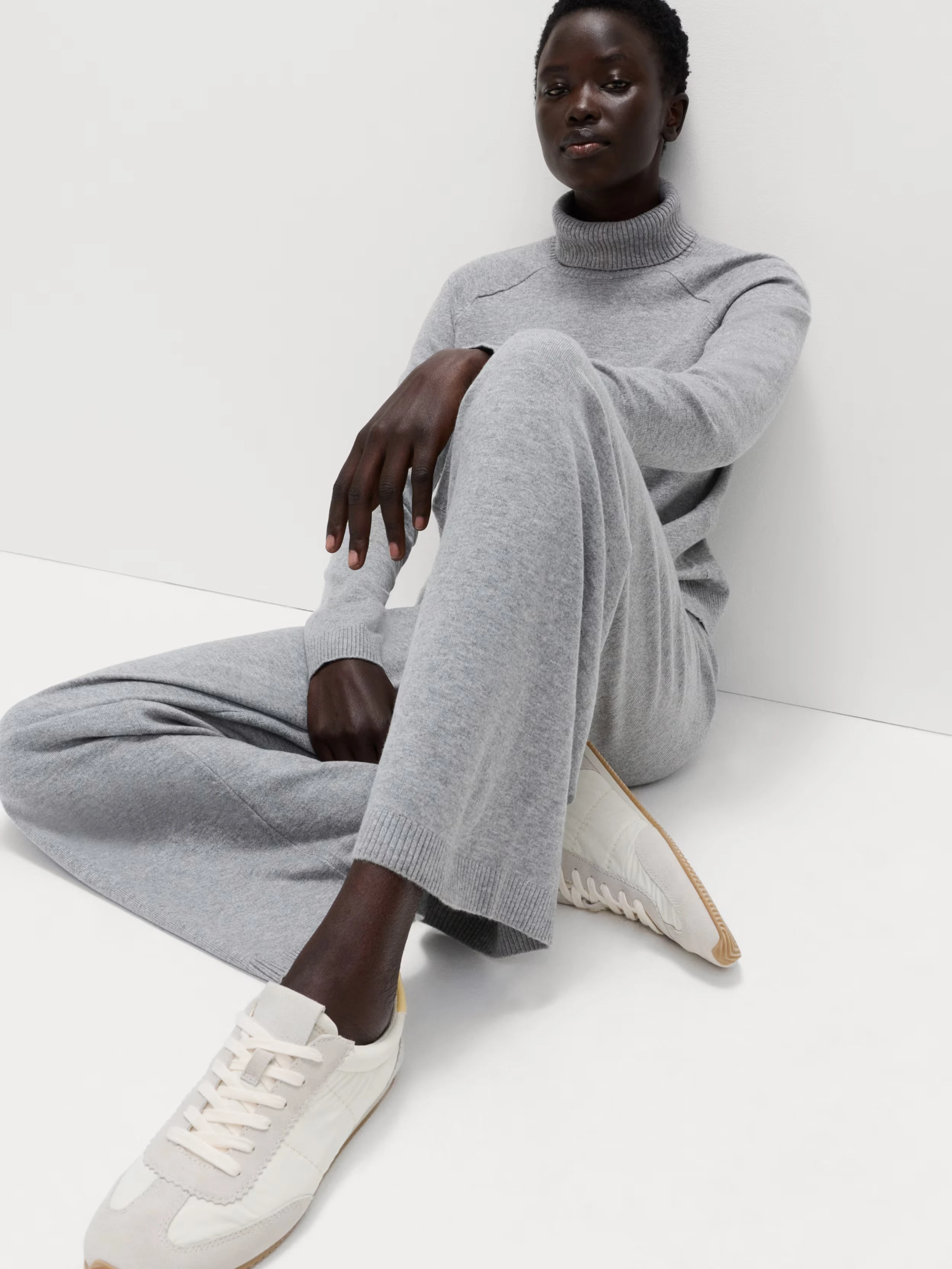 Woman in grey knit set