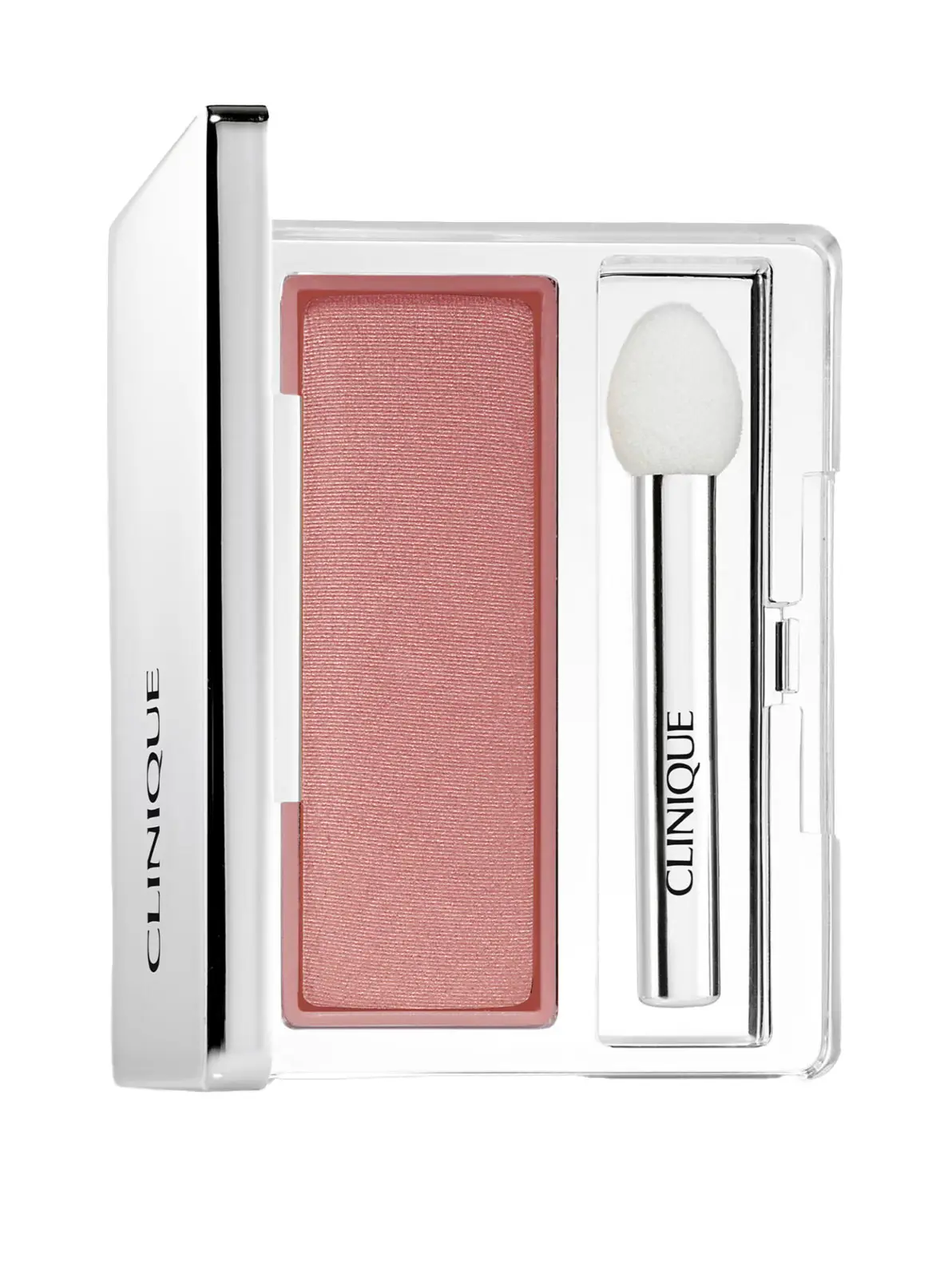 Single pink-toned eyeshadow in chrome palette, comes with a chrome sponge-tip applicator 