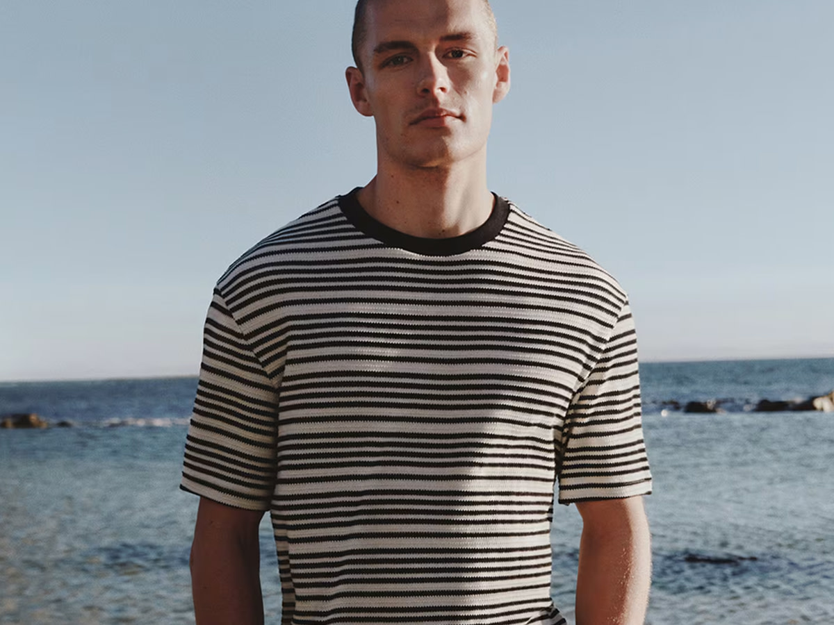Man wearing striped t-shirt