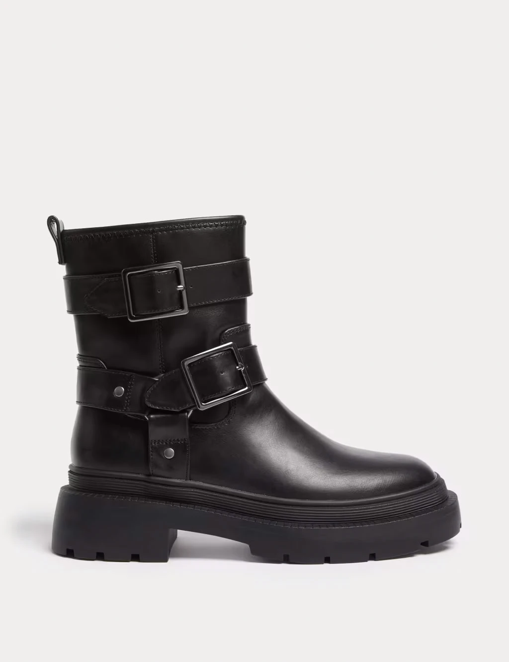 Girls' black buckled biker boots