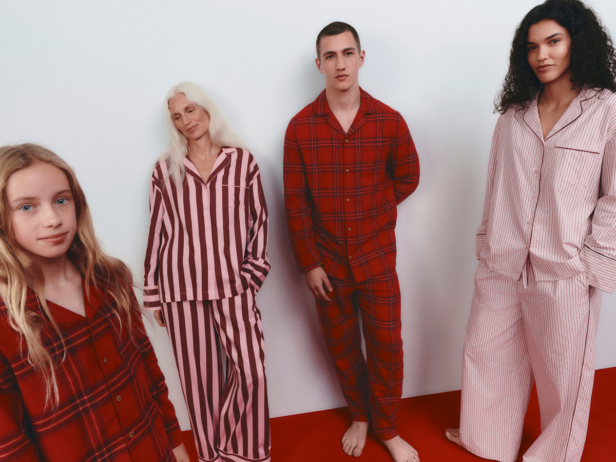 Family wearing matching pyjamas