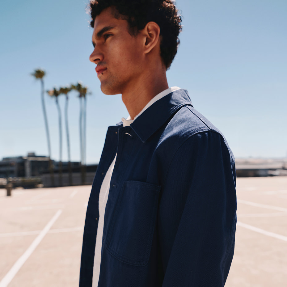 Man wearing navy jacket