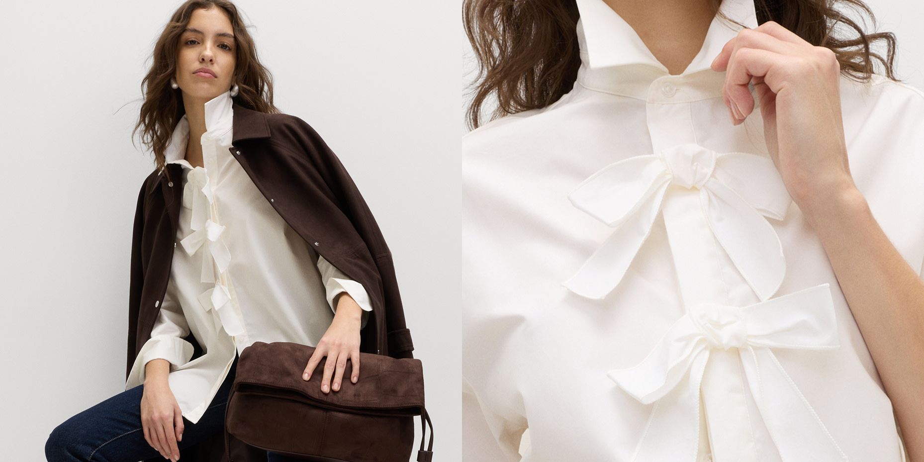 Woman in white blouse with bows